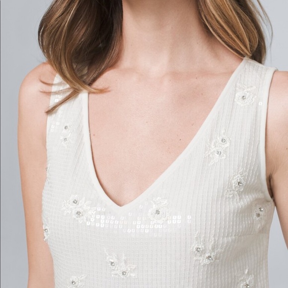 NWT WHBM Sequin Tank with Floral Embroidery - Picture 1 of 9